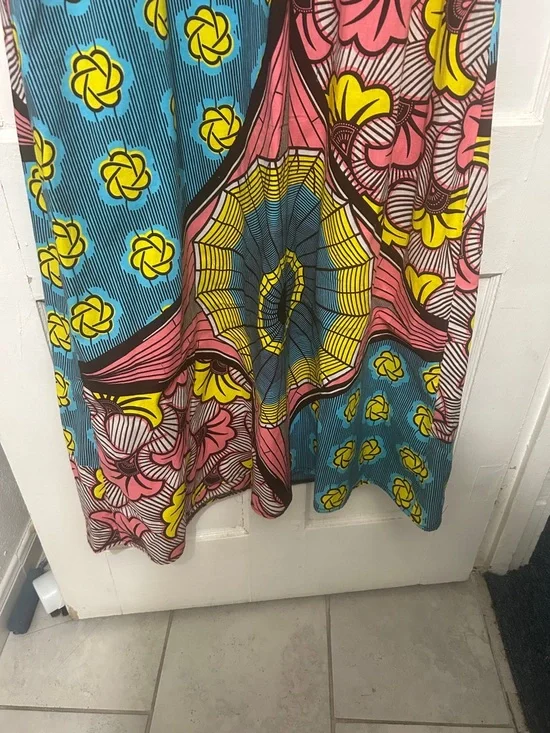 “Reasonable OFFERS””LA MARIPOSA”Colorful GeometricMaxiDressinTeal, Yellow & Pink - Picture 5 of 8